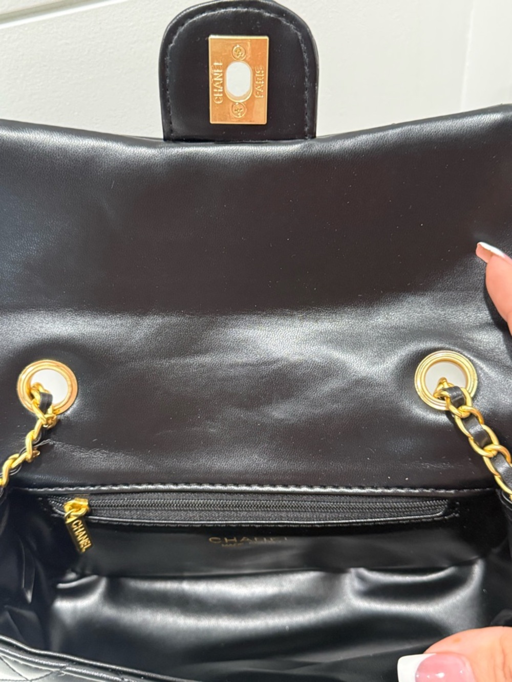 Chanel Black Quilted Leather Mini Crossbody with Gold Chain and Heart Charms - Picture 6 of 8